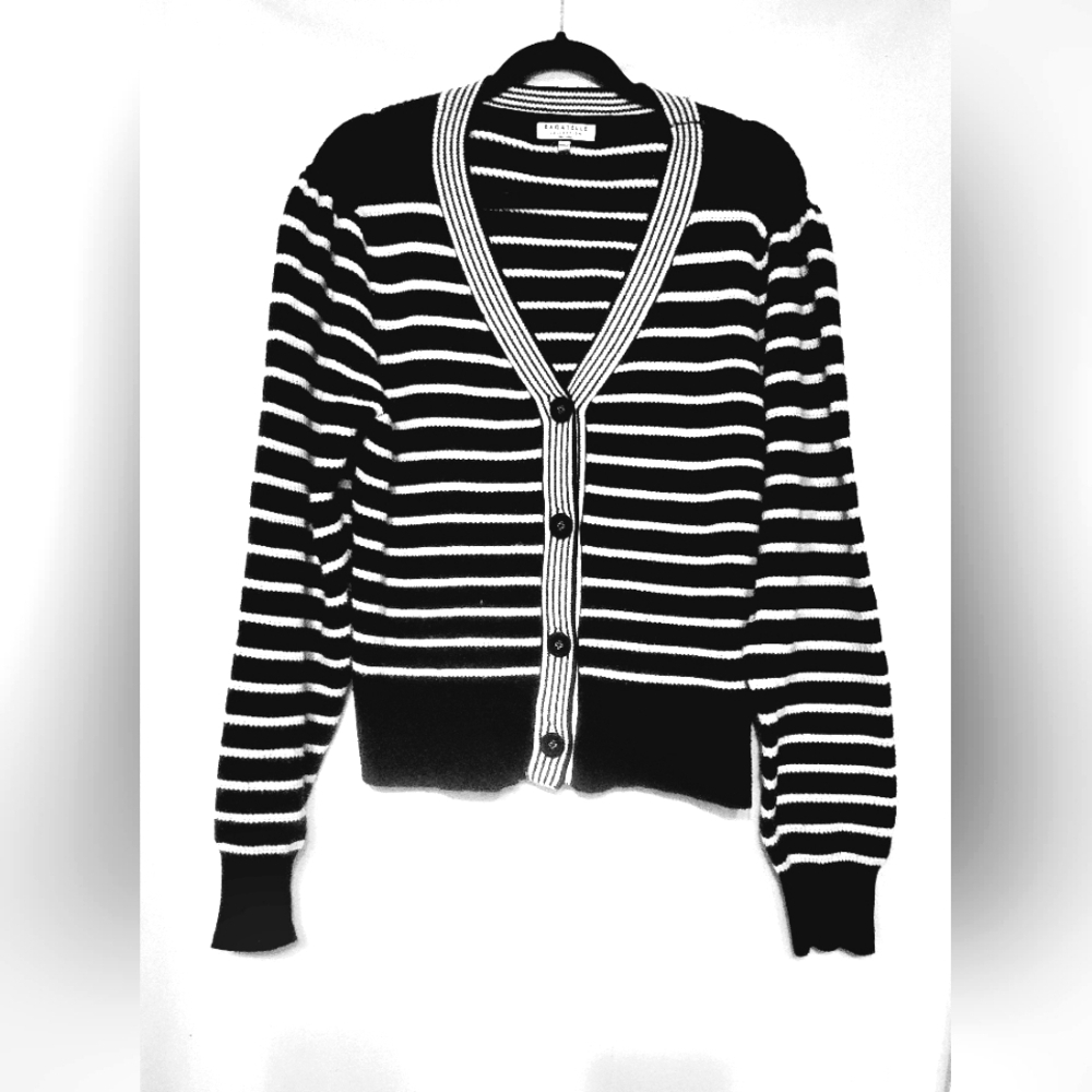 Bagatelle Collection Black White Stripe  Knit Cardigan L